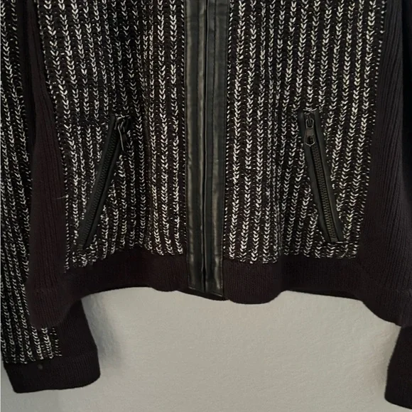 RAG AND BONE Black & White Tweed Blazer w/Textured Knit & Leather detail: Size S
